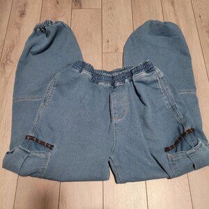 Denim Wide-leg Cargo Jogger Vintage Y2k Jeans With Plaid Detail